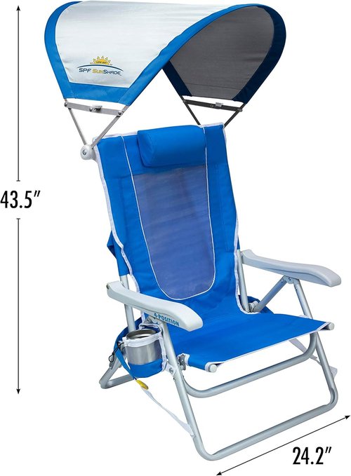 GCI Outdoor Sunshade Backpack Beach Chair - Reclining Folding Canopy with Drink Holder & Carry Straps | Saybrook Blue