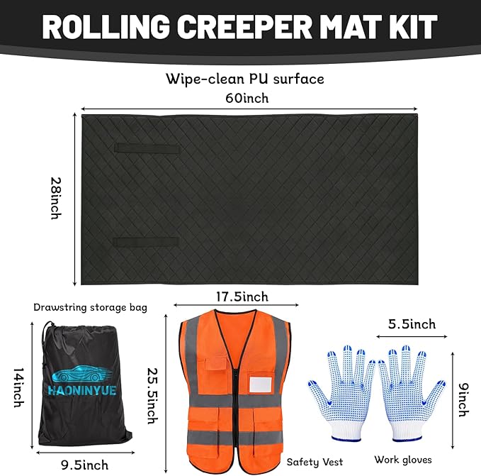 Upgraded 60"x28" Magic Rolling Creeper Mat–for Low Clearance Vehicles, Long-Haul Trucks & Uneven Surfaces | Foldable Two-Layer Design with Storage Bag for Auto Repair, Garage & Roadside Maintenance