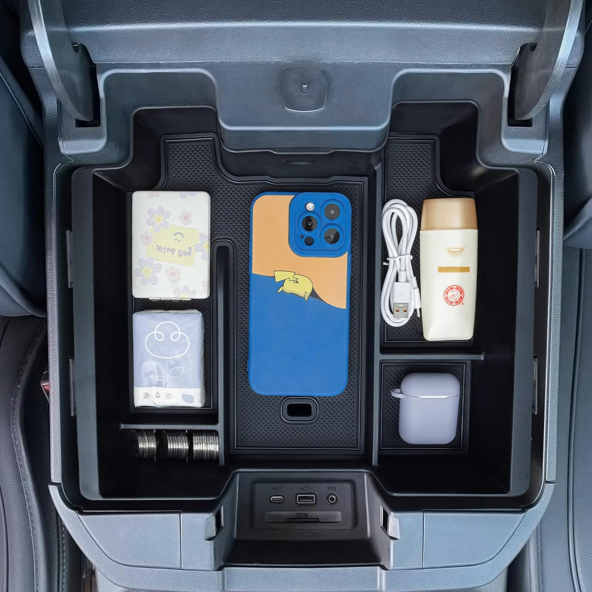 TOPINSTALL Red Center Console Tray Compatible with 2019-2022 Chevy Silverado/GMC Sierra 1500 and 2020-2023 Silverado/Sierra 2500HD/3500HD Accessories (Full Console w/Bucket Seats ONLY)