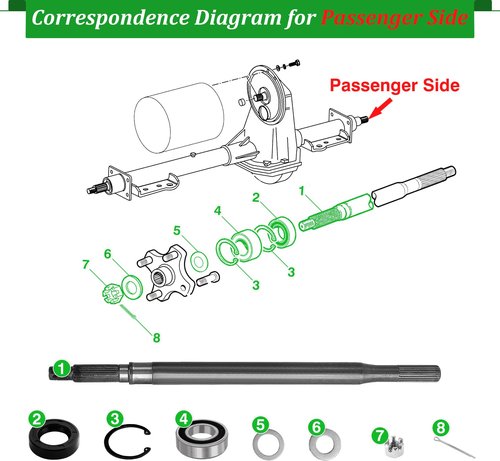 Cartalia Golf Cart Rear Axle Shaft with Bearing Seal Kit for 1994-2013 EZGO TXT/Medalist Electric Models, Replace # 20377-G12 Passenger Side (16 3/4" Length) 24-Teeth Splined Axle Shaft Assembly