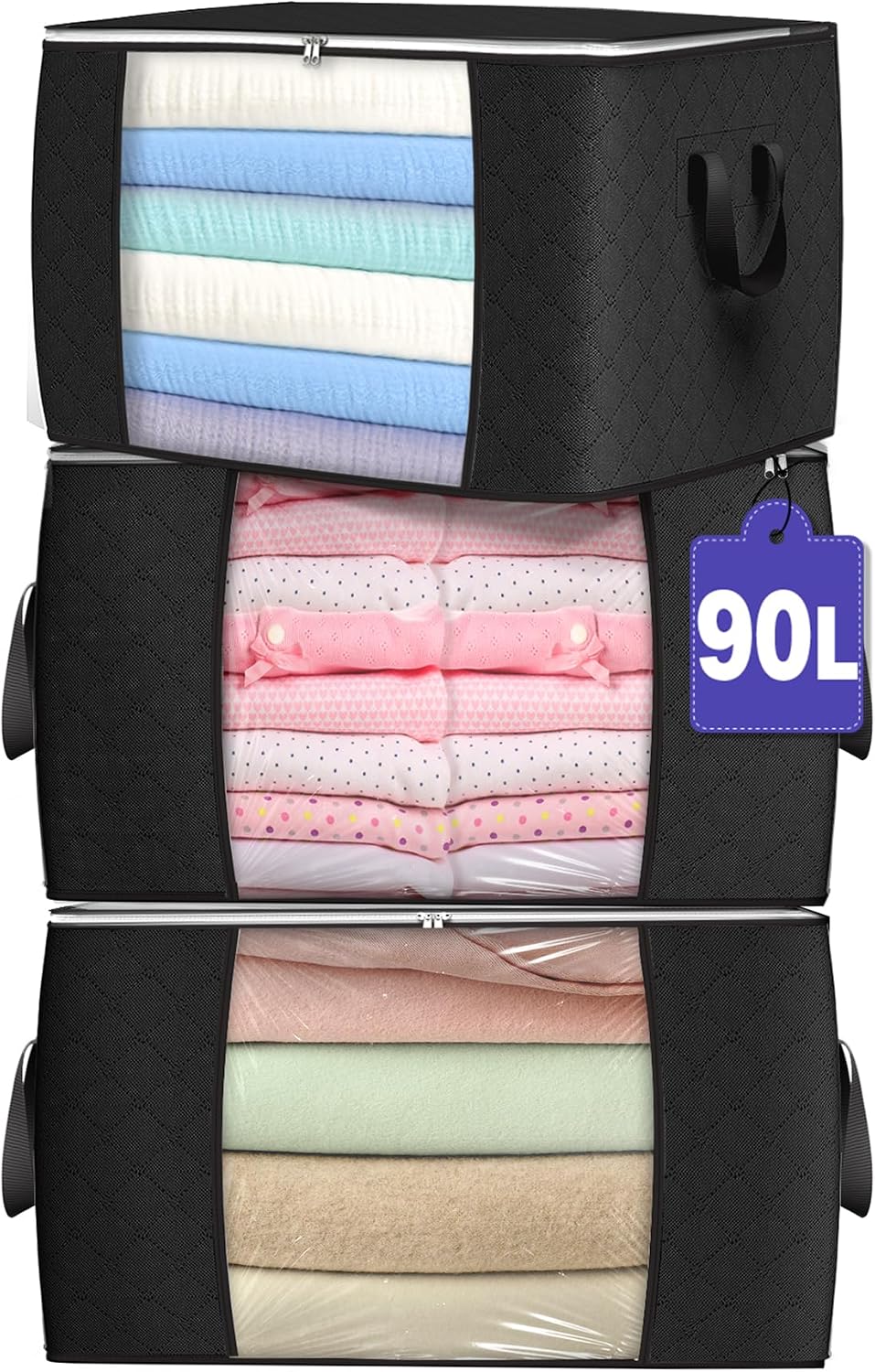 90L Large Storage Bags, 4 Pack Clothes Storage Bins Closet Organizers