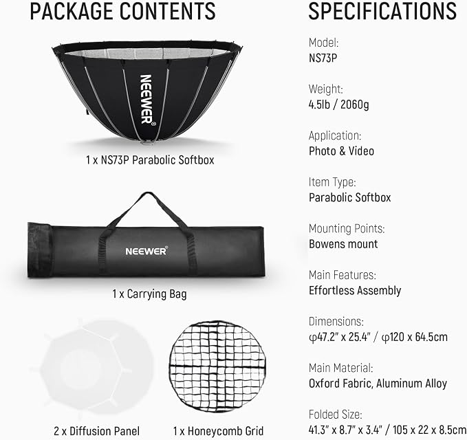 NEEWER Parabolic Softbox Kit, 47.2" Bowens Mount Soft Box