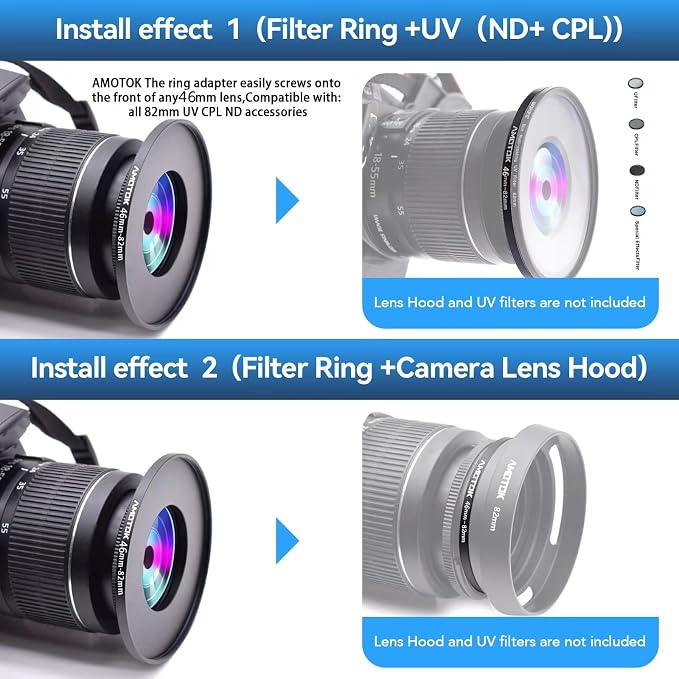 46mm Lens to 82mm Camera Lens Adapter, 46mm to 82mm Filter Step-Up Adapter Ring
