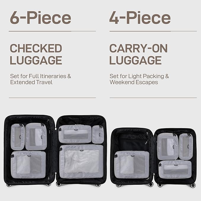 EPICKA TripCozy Compression Packing Cubes - 6 Set Durable Travel Organizer Bags with Mesh Top, Expandable Travel Accessories for Carry on, Luggage, Suitcase, Backpack (Light Grey)