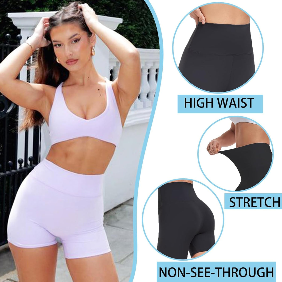 Skiennix High Waisted Biker Shorts - Tummy Control Fitness Shorts for Women | Purple, 5" Length
