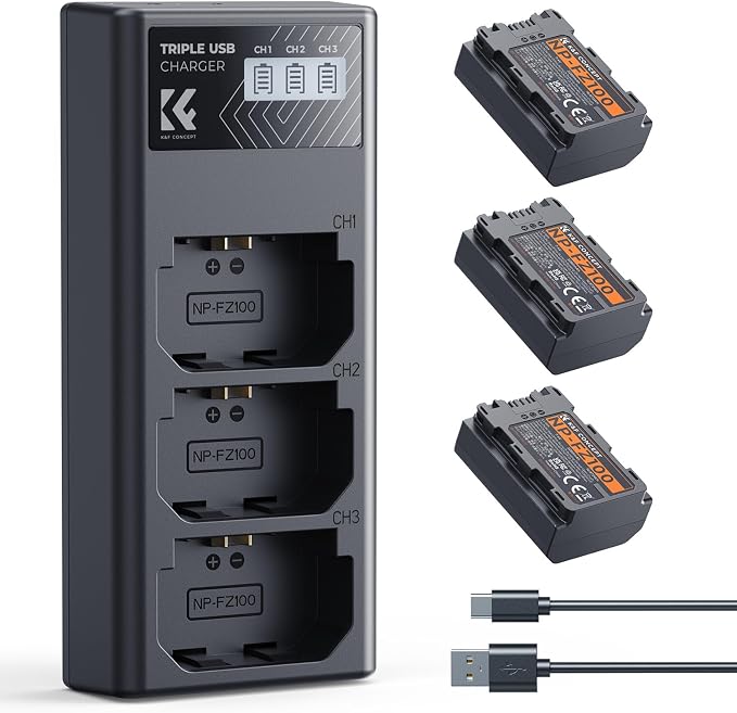 K&F Concept 3-Pack NP-FZ100 Battery and Upgraded LCD Battery Charger Compatible