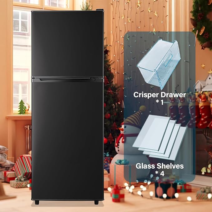 5.0 Cu.Ft Small Refrigerator with Freezer Double Door Mini Fridge Top Freezer Adjustable Temperature for Dorm Office Apartment Black