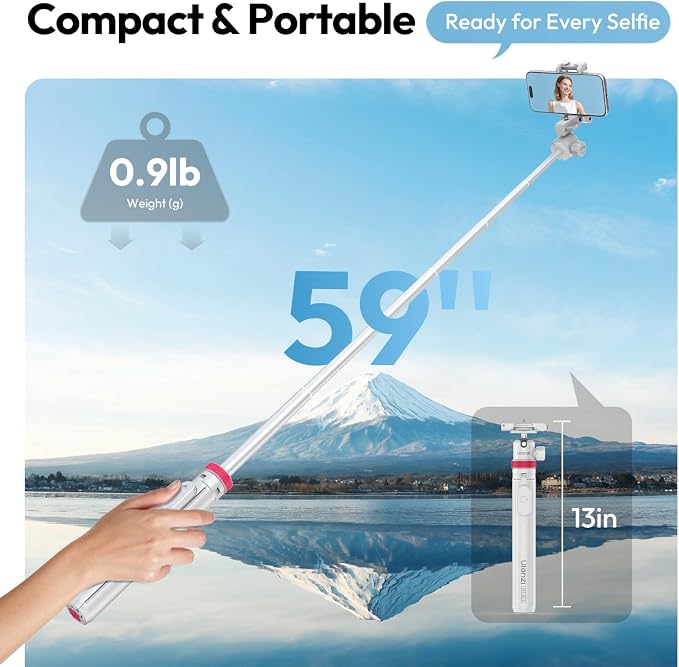 ULANZI MT-44B Phone Tripod, 360° Ball Head, Extendable Selfie Stick w Cold Shoe