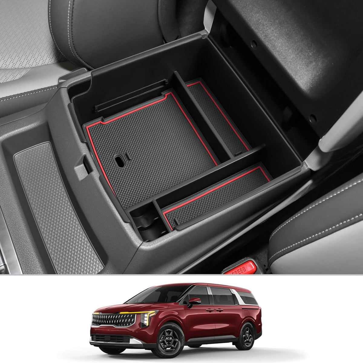 CDEFG for 2026 2027 Kia Carnival Center Console Organizer Tray 2022-2027 Kia Carnival LX LXS EX SX SX Prestige Accessories Middle Console Organizer 2025 Carnival Armrest Storage Box