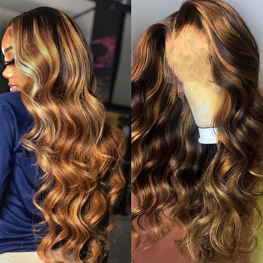 Sensairuite Honey Blonde Lace Front Wigs Human Hair 32 Inches 13X4 Colored 4/27 Ombre Hd Lace Frontal Human Hair Wigs Pre Plucke