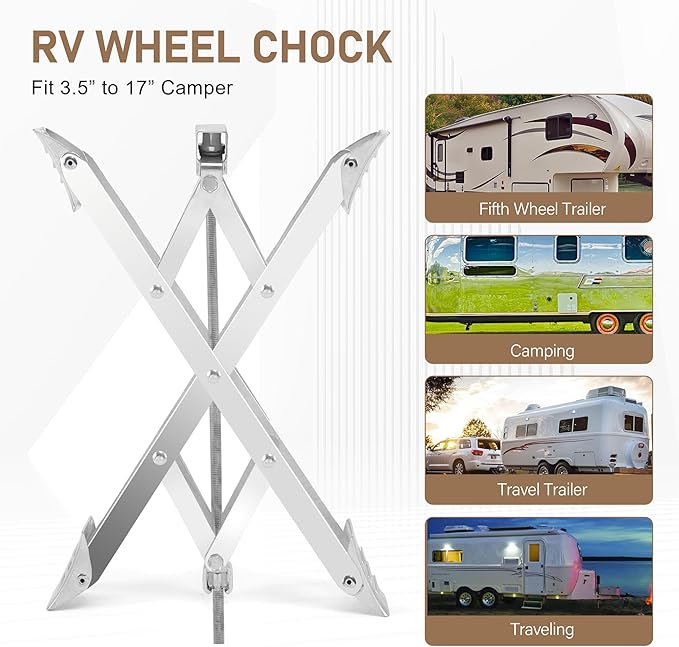 RV Stabilizer Wheel Chock XL Fit 3.5” to 17” Camper Wheel Chock Stabilizer Scissor with Accessories Pair for Travel Trailer, Heavy Duty Tire Wheel Chock Scissor Large Locking X Chock, 2Pack
