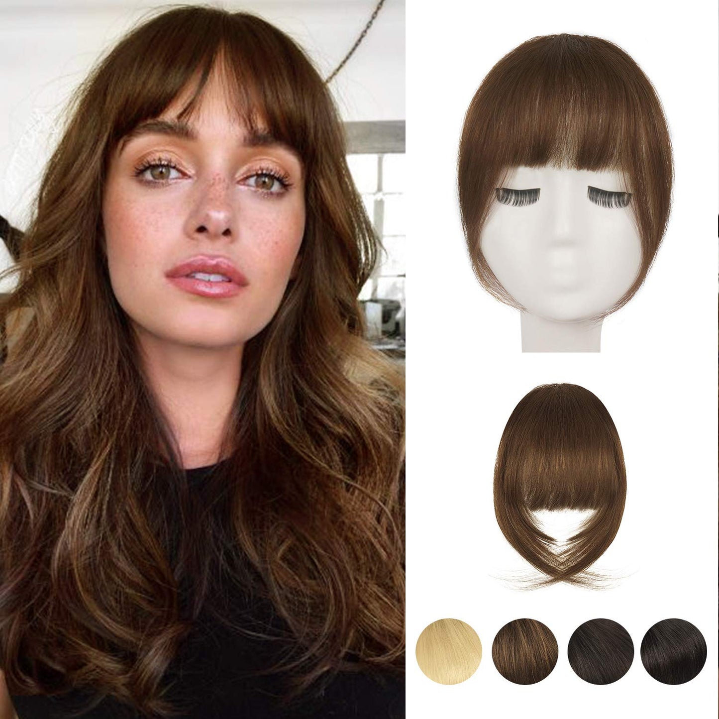 BARSDAR Clip in Bangs, 100% Human Hair Bangs Extensions for Women, French Thick Brown Hair Bangs Clip in Fringe, Real Human Hair