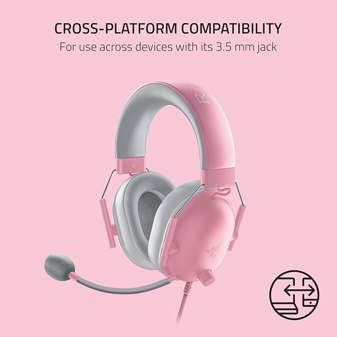 Razer BlackShark V2 X Gaming Headset, 50mm Drivers, Quartz Pink