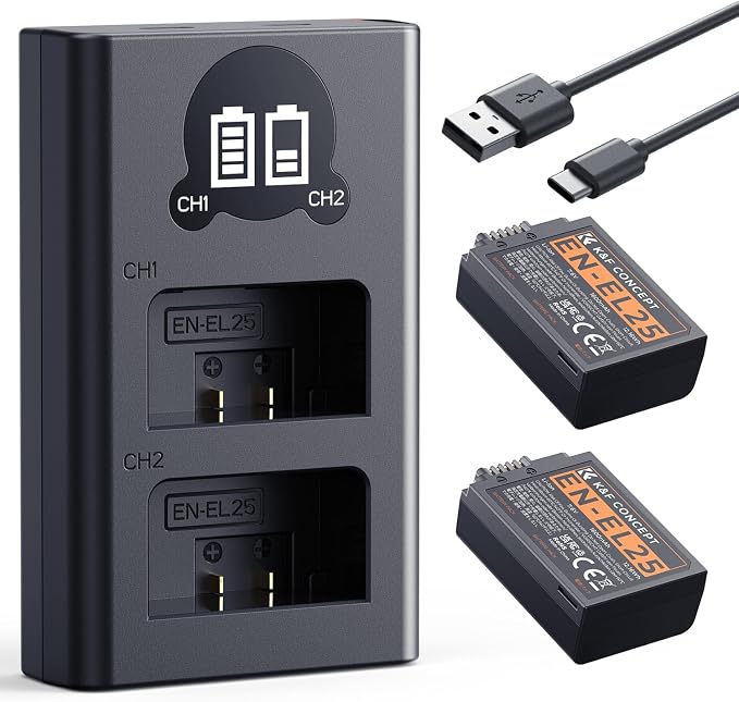 K&F CONCEPT 1600mAh EN-EL25 Battery 2-Pack EN-EL25A Battery and Dual LCD