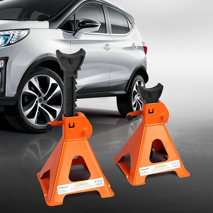 Donext Jack Stands 3 Ton (6,500 lb) Capacity Steel, 1 Pair Orange Lifting Stand Adjustable Jack Stands