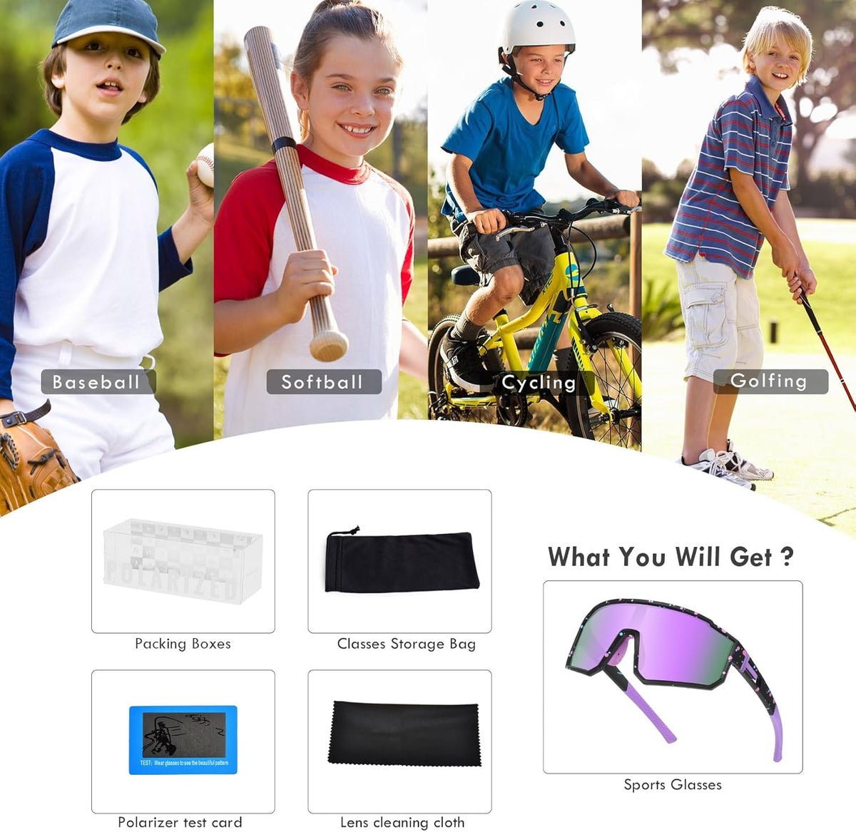 Skiennix Youth Baseball Sunglasses - Polarized UV400 Protection for Kids | Perfect for Softball & Cycling