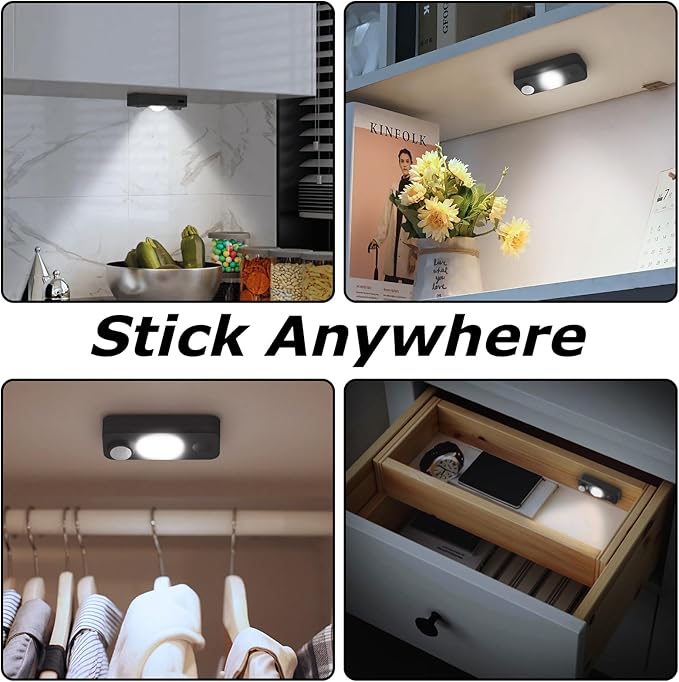 LED Motion Sensor Puck Lights, Rechargeable Cabinet Lights, Stick on Wireless LED Night Light for Closet, Drawer, Shelf, Under Cabinet, Daylight White 6Pack, USB Charging Cord Included