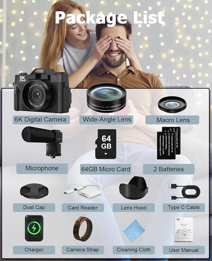 FLATIC Cameras for Photography, 6K 64MP Digital Camera