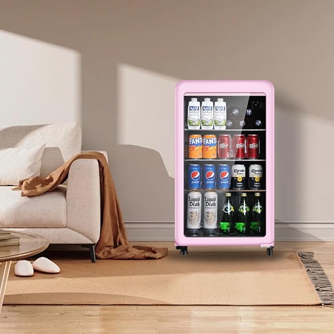 Retro Beverage Refrigerator Cooler, 3.2 Cu.ft Mini Fridge with Glass Door for Soda Beer Wine, Beverage Cooler Prefect for Home, Bar