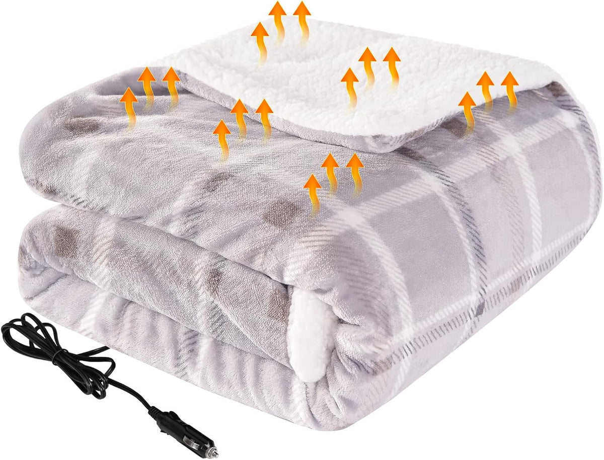 Westinghouse Heated Car Blanket, 12-Volt Electric Blanket for Car, Truck, SUV, RV, Portable Heated Throw for Camping, Red Buffalo Plaid, 59" x 43”
