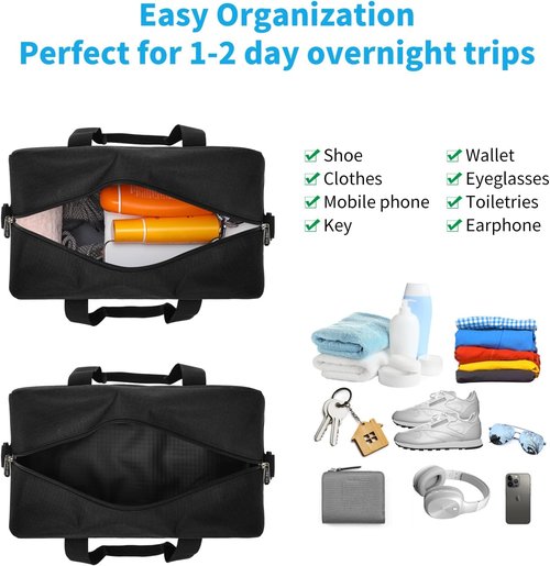 Apenze Small Gym Bag - Lightweight 14-Inch Mini Duffel for Travel & Sports - Black