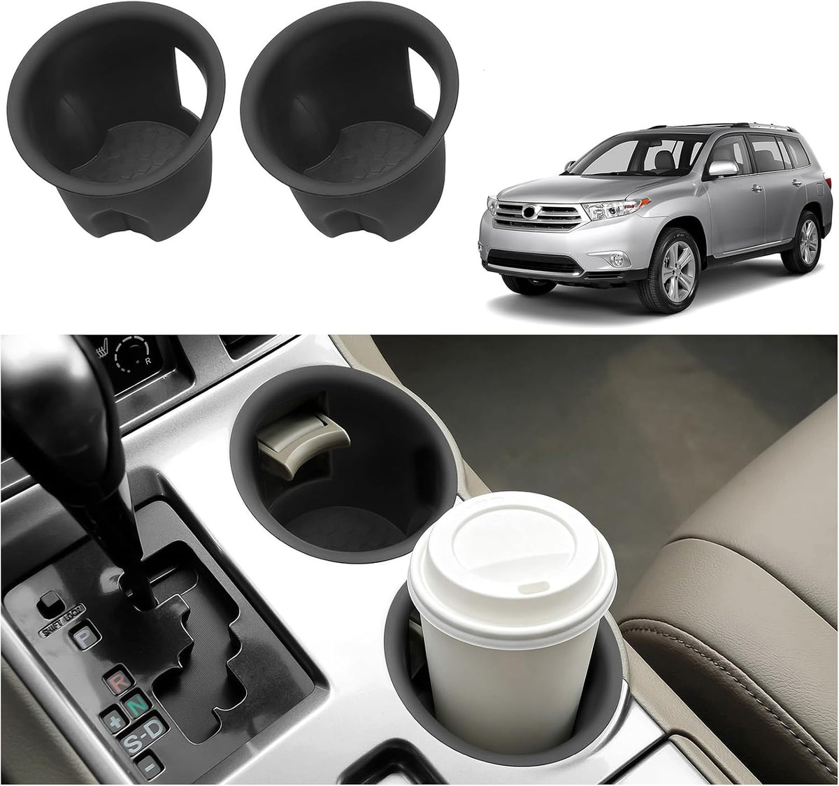 BIBLOZ Car Cup Holder Insert Compatible with Toyota Highlander 2008-2013 Accessories Silicone Material Center Console Cup Holder Protector Organizer