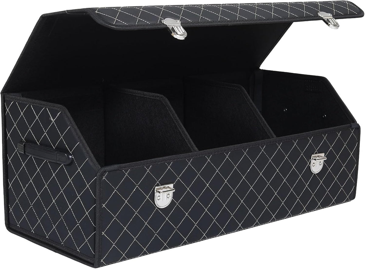 Trunk Organizer with Lid for Car Foldable Storage Box Heavy Duty PU Leather Cargo Organizer for SUV Sedan Waterproof (Red, Large)