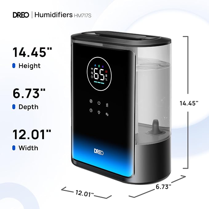 DREO 8L Smart Humidifiers for Bedroom 600ft², 80H Runtime Warm&Cool Supersized Mist Humidifier for Large Room Indoor, Quiet Whole House humidifier for Baby, Plants, with Alexa/Google, Black, HM717S
