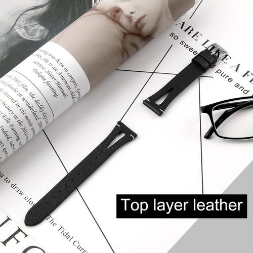 Lamshaw DR03, DR05, DR06 Smart Watches Bands, Quick Release Slim Vintage Leather Strap Replacement Compatible with Yoever, KIBFLE, TOOBUR, DR03, DR05, DR06 Smart Watches (Black, 18mm size band)