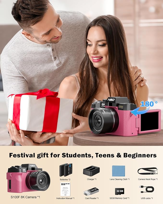 NBD 8K Digital Cameras for Photography, 64MP Camara Fotograficas, Travel