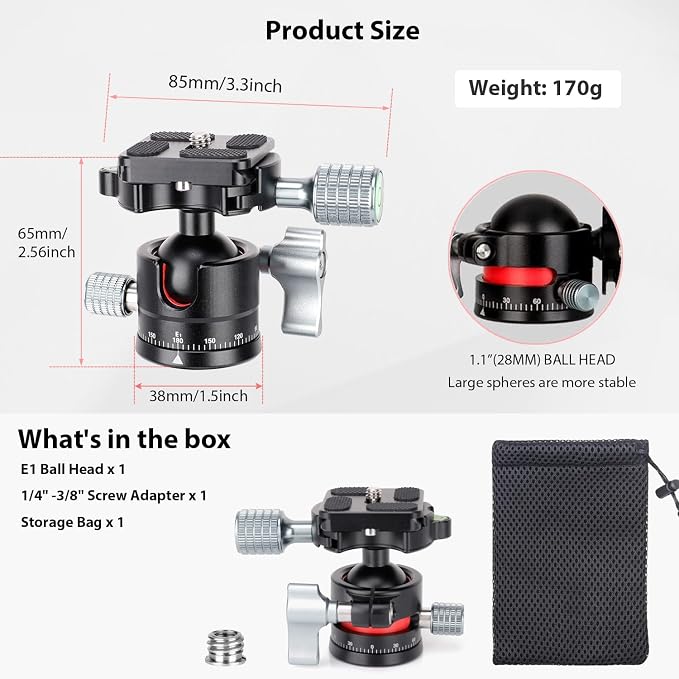 Koolehaoda Mini Ball Head with Arca Quick Release Plate, 360° Panoramic | Φ28mm