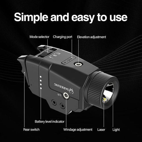 DARKFANG Tactical Weapon Light - 1000 Lumen Laser Combo with High/Low Rear Switches for Glock & Picatinny Rail