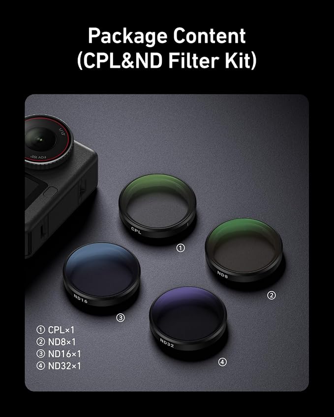 TELESIN CPL ND Filter Kit for DJI Osmo Action 6, 4 Pack CPL ND8 ND16 ND32