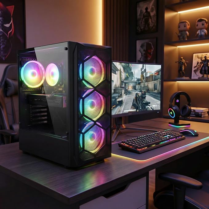 STGAubron Gaming PC Desktop,Core I7,RX 580 8G,16G RAM,1T SSD | Gaming Computer Tower for Streaming,Video Editing,Home,School,I7 up to 3.9GHz,ARGB Fan,WiFi,BT 5.0,4K DP,HDMI,Win11 Home