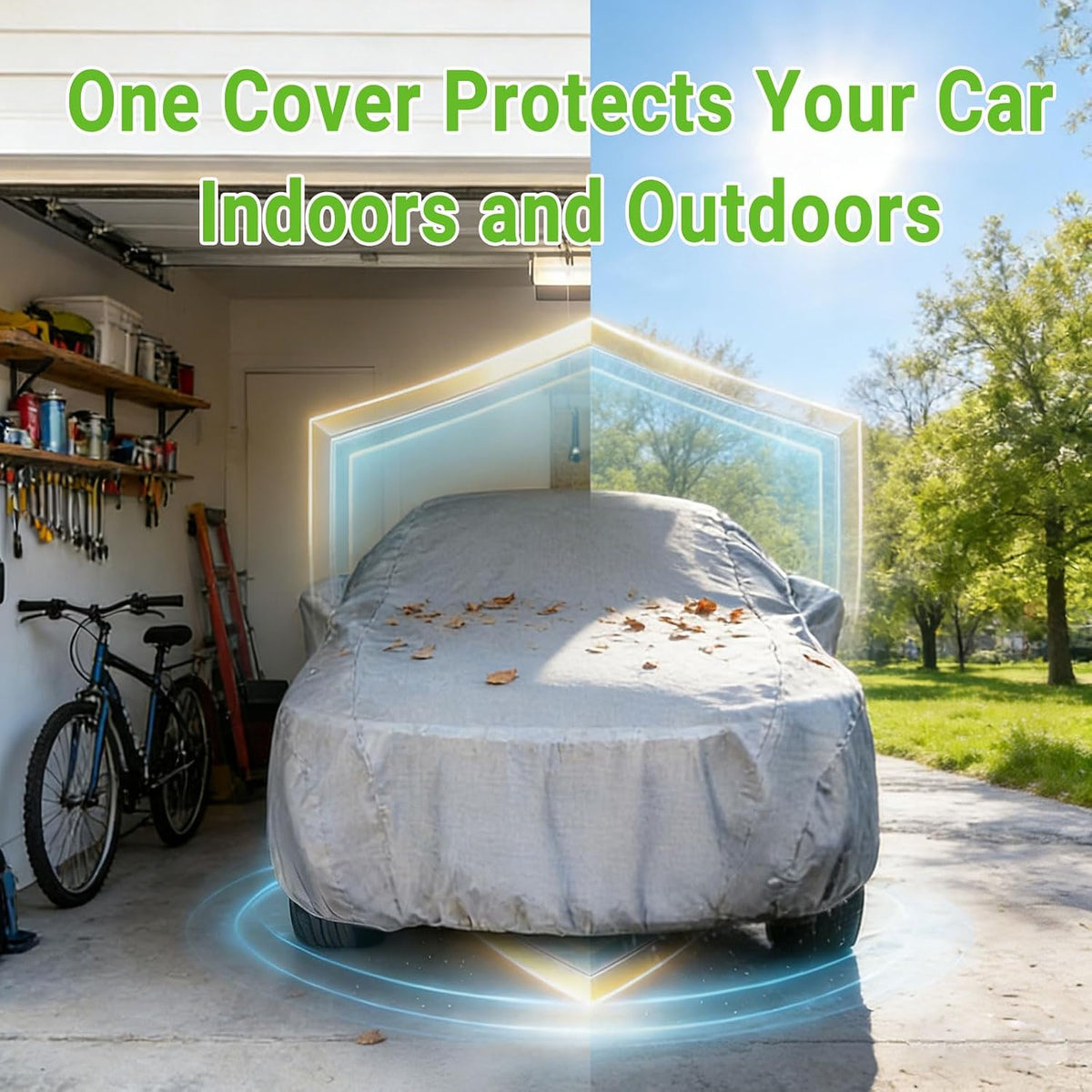 Season Guard Sedan 205" Car Cover, Dustproof Lightweight Indoor & Outdoor | Breathable polypropylene layer, fits sedans up to 205", includes storage bag & antenna patch, elastic hem for secure fit