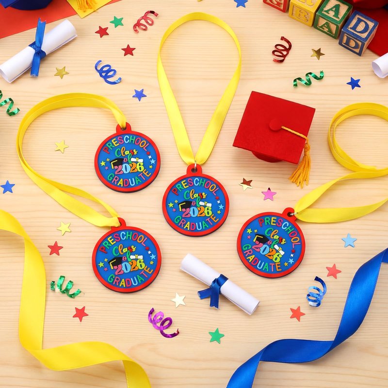 Sratte 12 Pcs Kindergarten Preschool Graduation Medal for Kids Graduating Award Medals with Yellow Neck Ribbon for Students Graduation Party Favors Supplies, 2 Inch (Class of 2026)