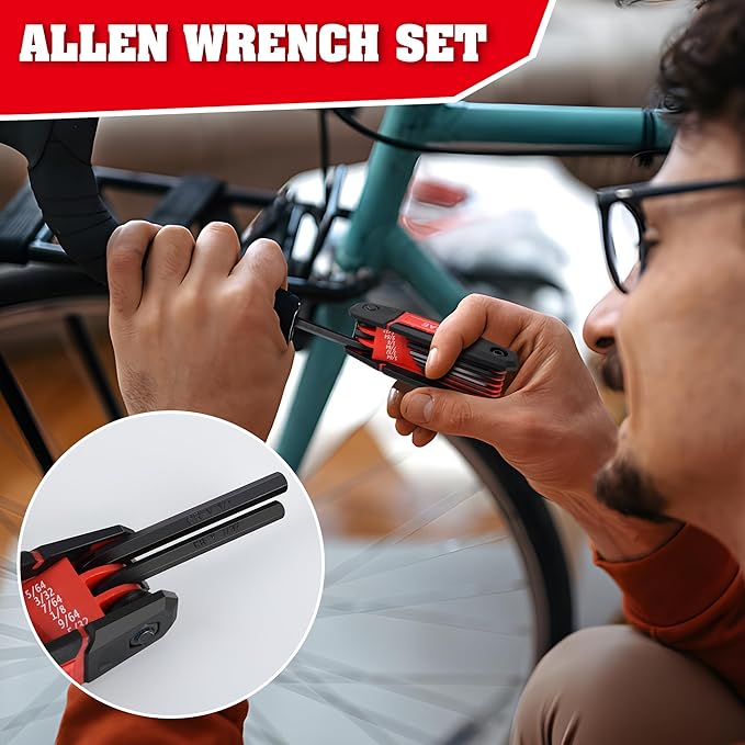 TOOLEAGUE 17Pcs Folding Allen Wrench Set Metric & SAE Hex Keys Allen Key Set Tool for Basic Home Repair and General Applications