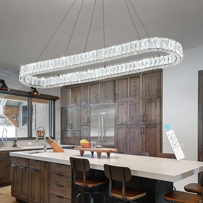 HAIXIANG Modern Crystal Chandelier Dimmable LED Long Chandeliers