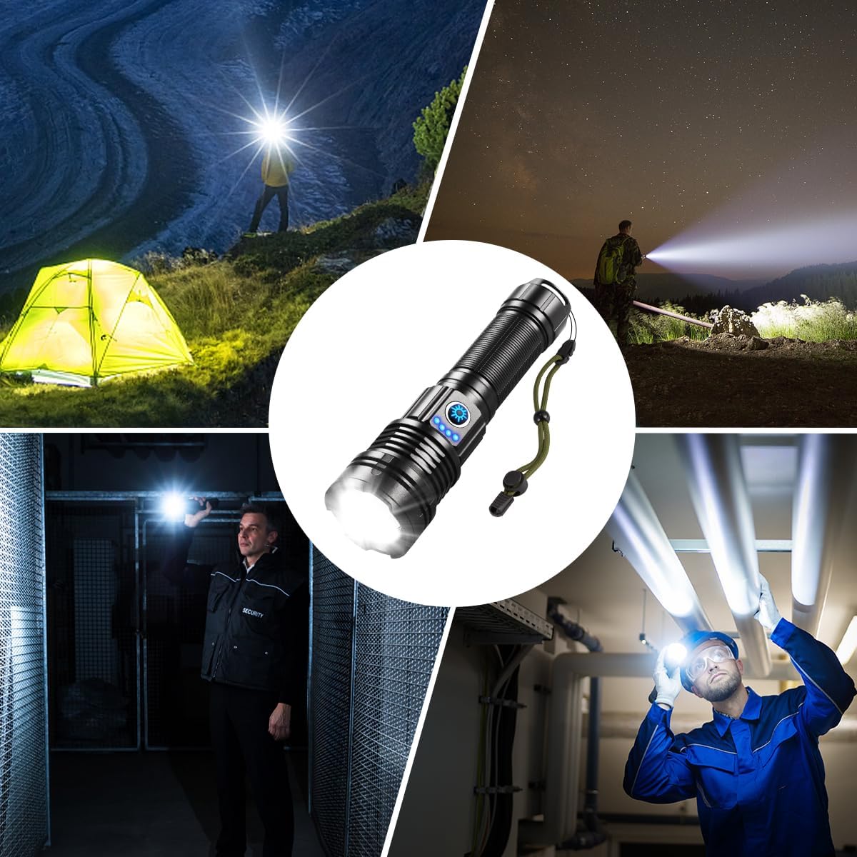 Skiennix High Lumens Rechargeable Flashlight - Super Bright Tactical LED Light | Waterproof & Adjustable for Camping, Hiking, Emergencies