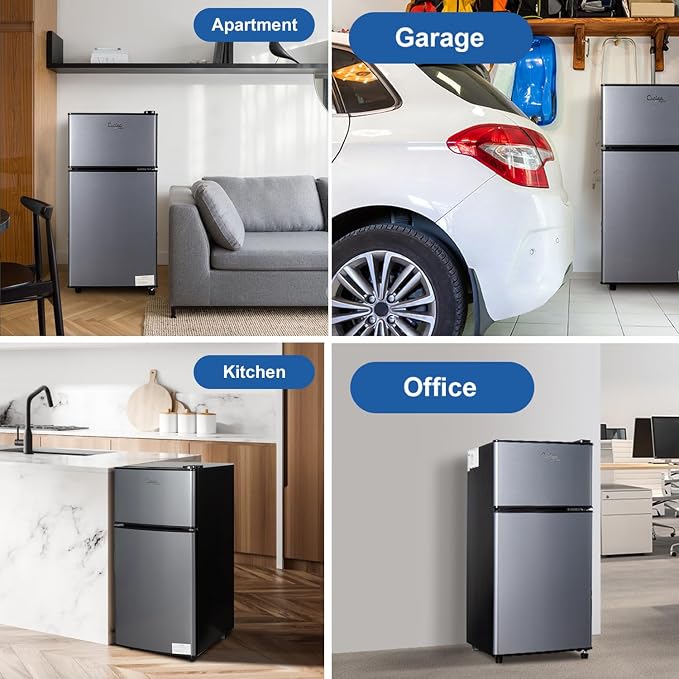 2.9 Cu.Ft Mini Fridge with Freezer, Compact Double Door Refrigerator | with 7-Level Cooling, Energy Saving, Low Noise, Small Fridge for Dorm, Bedroom, Office - Blue