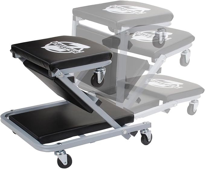 Eisen® ES8 Heavy Duty Adjustable Work Table with Drawers, Rolling Tool Tray with Wheels of 220lbs Capacity and Pro-Lift C-2036D Grey 36" Z-Creeper Seat , Black