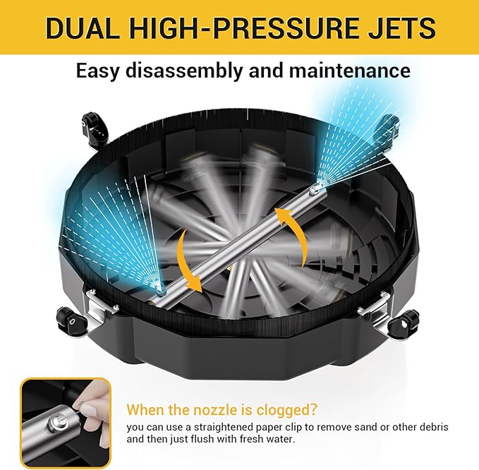 EVEAGE 18 Inch Large Size Pressure Washer Surface Cleaner Attachment with Wheels, 4000 PSI Power Washer Accessory with 1/4" Quick-Connect,2 Extension Wand for Driveways Sidewalks Patios Cleaning