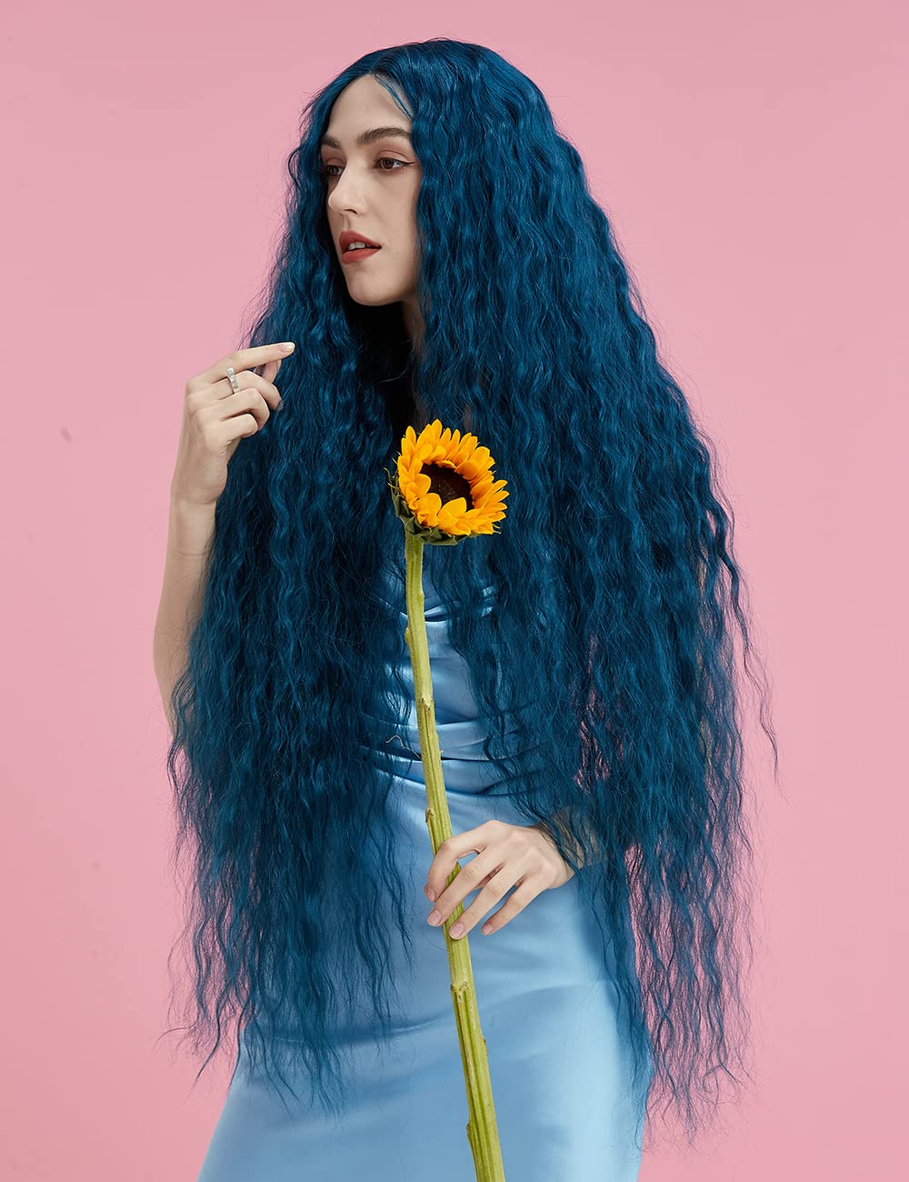 Style Icon 41'' Lace Front Wigs Long Wavy Synthetic Wigs With Baby Hair Half Hand Tied 130% Density Wigs (41 Inches, Qt Tqbl8)