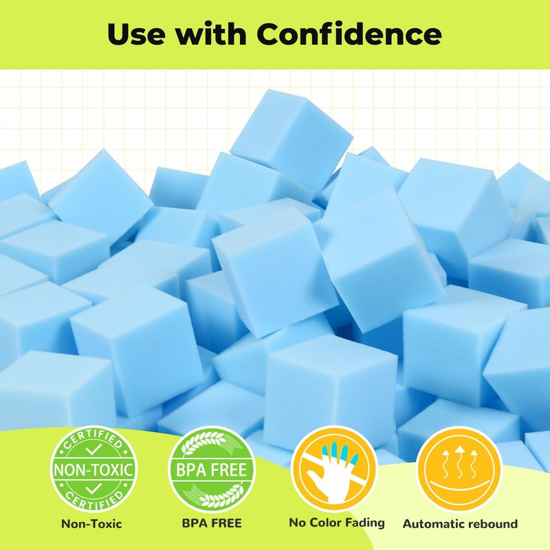 TRENDBOX Foam Cube, 100 PCS of 3.15 x 3.15 x 3.15 Inch Soft Blocks, Gymnastics, Rock Climbing, Trampoline and Other Sports Cushion Pads, Indoor Park Foam Pit Filler - Light Blue ...