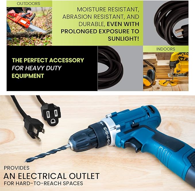 Go Green Power Inc. 16/3 25ft Black Outdoor Extension Cord - Reliable, Heavy Duty - Ideal for Outdoor Tools & Equipment - GG-13725BK