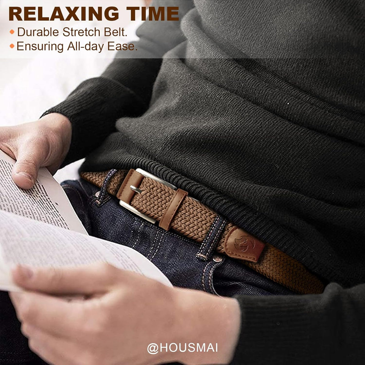 Skiennix Stretch Braided Belt for Men - Elastic Woven Golf Belt | Perfect for Jeans & Casual Wear