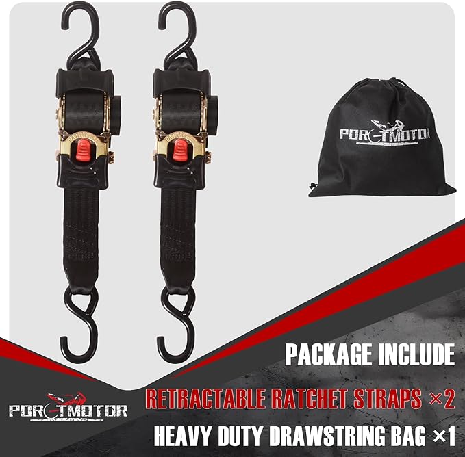 2 Pack Retractable Ratchet Straps (2" × 10'), 3000LBS Break Strength Self Retracting Ratchet Straps Heavy Duty Retractable Tie Down Straps for Motorcycle, Trailers, Boats, ATVs, UTVs