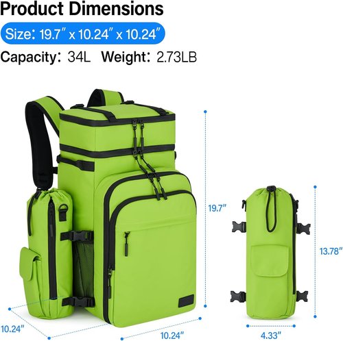 Hanke Backpack Cooler - Portable Soft Cooler for 40 Cans | Water-Resistant Insulated Picnic Backpack in Green