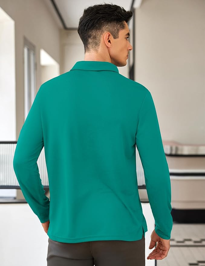 Deyeek Men's Polo Shirts Long Sleeve Golf Polo Shirts for Men Quick Dry UPF 50+ Sun Protection Polos Casual Collared Shirts