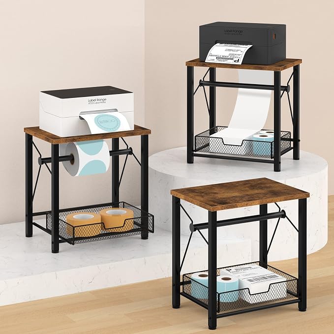 ELITEROO Label Holder for Rolls and Fan-Fold Labels, Wooden Thermal Label